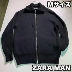 ZARA MAN ドライバーズニット フルジップ セーター ダブルジップ 黒 M