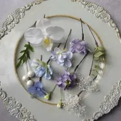 ＊お得なset＊寒色系のヘアパーツset 髪飾り　結婚式　前撮り　卒業式　花飾り