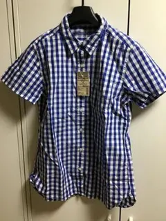 新品【無印良品】チェック柄半袖シャツ/M★ブルー★レディース★洗いざらし