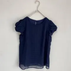 【TRUDEA/トルディア】ブラウス　半袖　チェック柄　シアー　プルオーバー　紺のサムネイル