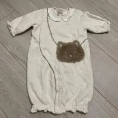 petit main アイボリー 猫ポケット付きドレスオール F