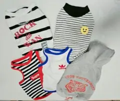 犬服セット ストライプ柄 タンクトップとフード付き