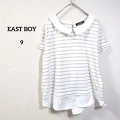 EASTBOY 丸襟ボーダー半袖カットソー 9号 ホワイト グレー 重ね着風のサムネイル