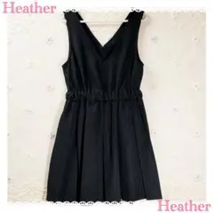 Heather ヘザー ノースリーブ Vネック ワンピース ブラック ひざ丈