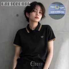 FRED PERRY 英国製 ポロシャツ ブラック イエロー 刺繍ロゴ 月桂樹
