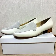 牛革モカシンローヒールパンプス