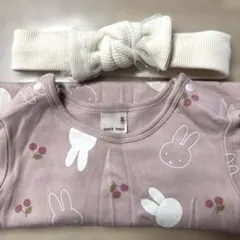 petit main 80 ミッフィ長袖ロンパース&ヘアバンドセット