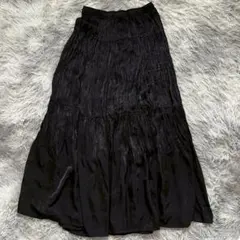 美品✨【UNIQLO】ロングフレアスカート 黒 L 大きいサイズ ウエストゴム