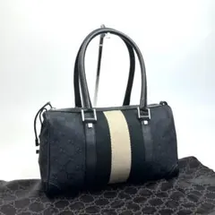 美品■グッチ ミニボストン シェリーライン GGキャンバス レザー ブラック系