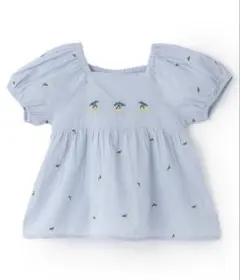 petit main プティマイン チェリー刺繍パフブラウス　ライトブルー 90