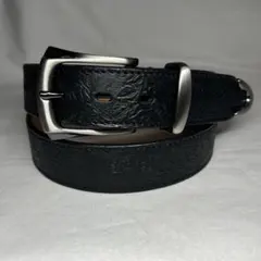 本革　フラワーエンボス　ウエスタン　ベルト　スタッズ　カジュアル　レザー