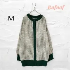 ラフナフ 総柄 ニットカーディガン 配色リブ ゆったり （M）