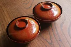 時代逸品！時代黒漆に優美な熨斗煮干蒔絵の映えるお椀2点（検輪島塗