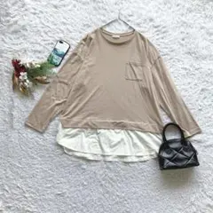 シネマクラブ カットソー 長袖 LL レイヤード風 ドッキング 大きめサイズ