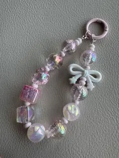 ピンク系リボン付き携帯ストラップ（0321）