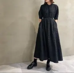 Check Shrinked Dress チェックシュリンクドレス 黒 36のサムネイル