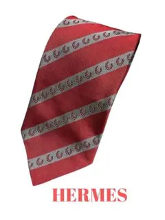 ⭐︎連休特価⭐︎ 美品　HERMES ホースシュー柄 ネクタイ 赤エンジ　エルメス