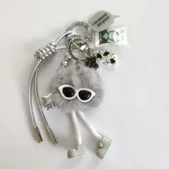 じゃらじゃらキーホルダー　バッグチャーム　キーチャーム　パラコード　グレー