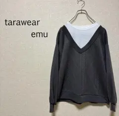 b0087【しまむら】レイヤード風トップス Vネック Ｍ 長袖 ケーブル柄