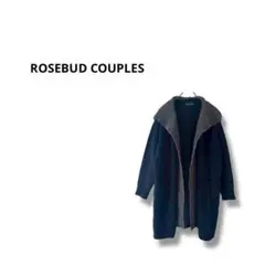 【ローズバットカップルズ】長袖　ニット　ロングカーディガン　フード　紺　グレー