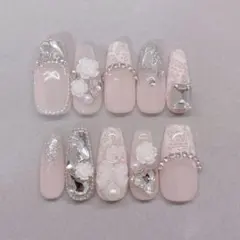 ネイルチップ フレンチガーリー ワンホンネイル バレエコア レースネイル スナ系