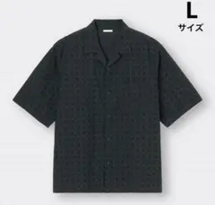 【2枚セット】GU エンブロイダリーオープンカラーシャツブラック　ホワイト