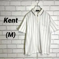 Kent ケント　ストライプ柄　ジップポロシャツ　白　夏服　M コットン100のサムネイル