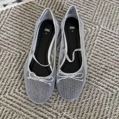 ZARAシルバーフラットシューズ35 ザラ　メッシュ