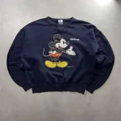 90s ミッキー 前V 両面プリント スウェット USA カリフォルニア 短丈