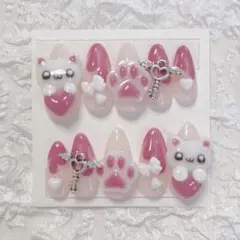 【現品】ネイルチップ 量産型 地雷 ゴテゴテ ねこ ピンク　血　平成女児