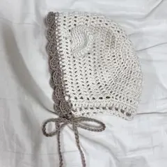 くま耳　ベビー帽子　ハンドメイド　編み物　ボンネット