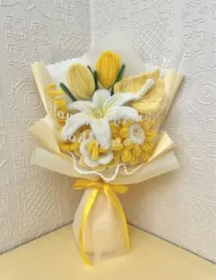 モールフラワー 枯れない花　可愛いブーケ　黄色　紙袋付き