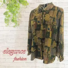 Elegance 長袖ブラウス L レディース 昭和レトロ パターン柄 日本製のサムネイル