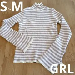 S～M　ボーダー　ハイネック　セーター　ニット　リブ地　ピンク　GRL