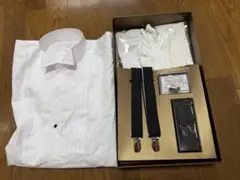 結婚式　ホワイトシャツとサスペンダーセット白手袋付き