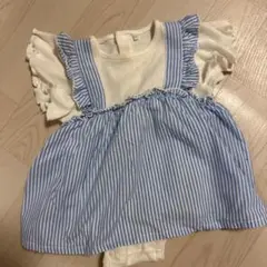 フリル付きストライプロンパース