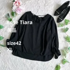 美品☆ Rose Tiara フラワーモチーフブラウス 42 XL ブラックのサムネイル