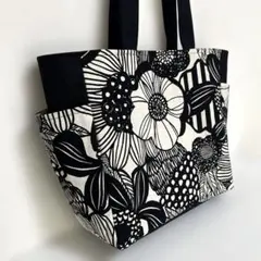 ハンドメイドトートバッグ　モノトーン北欧A4ショルダーコットン こばやしう早っこ