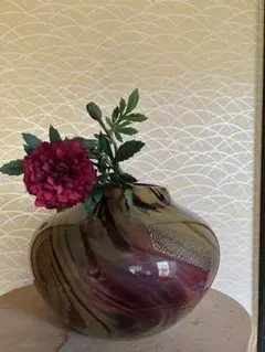 クラフトグラス 花瓶 オーロラ ラスター彩 虹色 工芸ガラス レトロ 丸