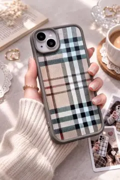 iPhone16 ケース チェック柄 ブラウン TPU おしゃれ 大人可愛い韓国