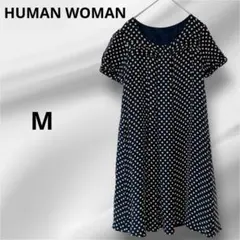 ❣️ヒューマンウーマン❣️ワンピース カットオフデザイン 水玉柄 ドット柄 半袖 M