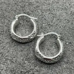 シルバー925 Silver ポイントデザインフープピアス/軽研磨仕上げ/両耳