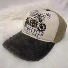 キャップ グレー デニム アメカジ ヴィンテージ感 古着 カジュアル バイク
