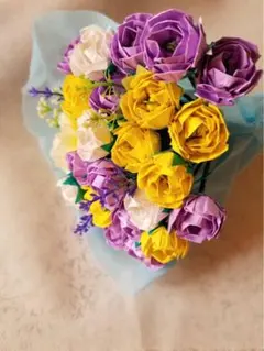 折り紙　ミニ薔薇の花束　ブーケ　紫×黄色　３０本