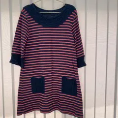 BEAMS HEART 七分袖ストライプワンピース