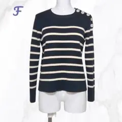 ✨美品✨ビアズリー 馬柄金ボタン ボーダーニット（F）長袖 ウール100%