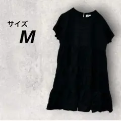 チュニック　黒　M　ティアード　フレア　ロング丈　夏　半袖　体型カバー