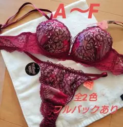 新品　ダブルストラップフラワーサテンブラジャーショーツセット　Tバック　レッド
