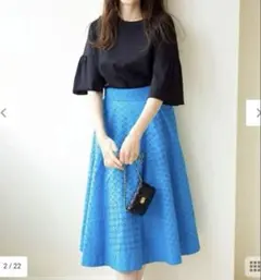 美品✨️組曲 パッチワークレーススカート サイズ3 ブルー ミディ丈