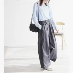 新品　ワイドパンツ ウエストゴム　ドロスト　ロペピクニック　チャコール